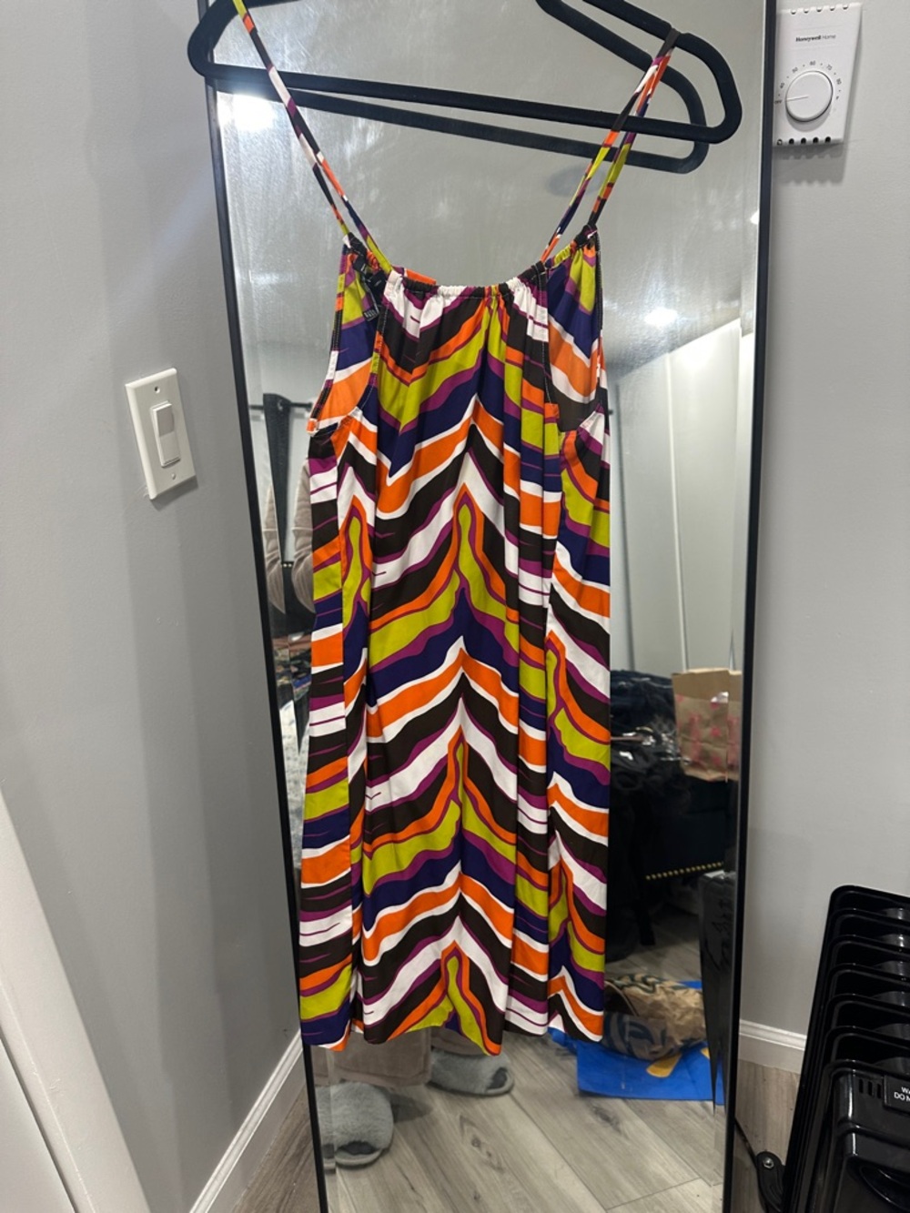 INC International Concepts Multicolor Chevron Midi Dress with Spaghetti Straps